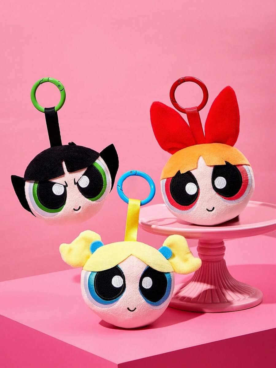 THE POWERPUFF GIRLS X SHEIN 1pc Cute Plush Policewoman Keychain With A Big Head. Stylish Keychain With An Adorable Design, Perfect For Hanging On Your Bag Or Keys. - Multicolor - View 1