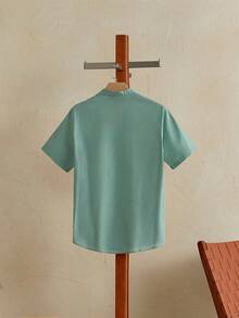 Manfinity VCAY Men Cotton Mock Neck Patch Detail Plain Casual Short Sleeve Shirt, For Husband - Mint Green - View 2