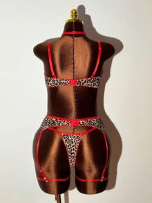 Bare Chapter 5pcs Animal Print Leopard Contrast Color Rhinestone Decor Sexy Lingerie Set - Multicolor - View 2