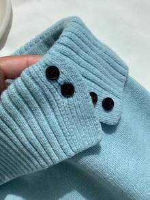 Comfortcana Váy len dệt kim gân màu xanh nhạt trơn dành cho nữ, kiểu Hàn Quốc, thích hợp cho mùa thu/đông. - Màu xanh nhạt - Xem 4