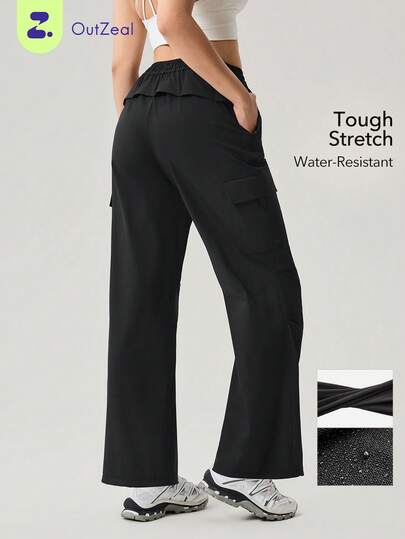 OutZeal Women Sports Black Pants Hiking Camping Water-Resistant 4-Way Stretch Wide Legs Active Bottoms