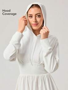 OutZeal 女士网球连衣裙 白色日常休闲连衣裙 防紫外线 长袖 连帽 收腰设计 - 白色 - 查看 4