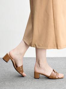 CUCCOO BIZCHIC Sandal Hak Tinggi Wanita Warna Cokelat dengan Tali Silang, Sandal Hak Tinggi Nyaman dengan Ujung Persegi, Gaya Sandal untuk Perjalanan Musim Panas - Coklat - View 5