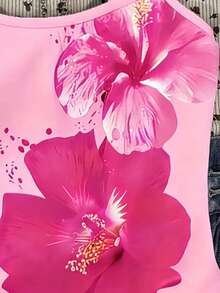 少女夏季甜美清爽碎花吊带背心，修身贴合，适合春季、夏季、度假、海滩、热带风情，碎花图案适合女孩和女性，四季皆宜。 - 粉色 - 查看 3