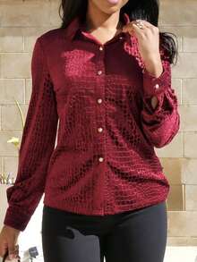 Yess Loren VELVET JACQUARD ELASTIC BLOUSE, AUTUMN/WINTER - Burgundy - View 5