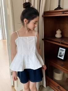 Dazy Kids 女童无袖刺绣波浪下摆宽松背心，夏季 - 白色 - 查看 6