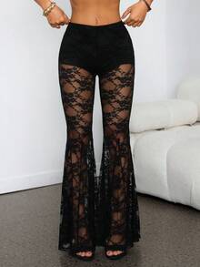SHEIN PETITE Quần tất lưới màu đen đính đá lấp lánh, kiểu dáng gợi cảm cho các bữa tiệc tối, mùa thu đông. - màu đen - Xem 6