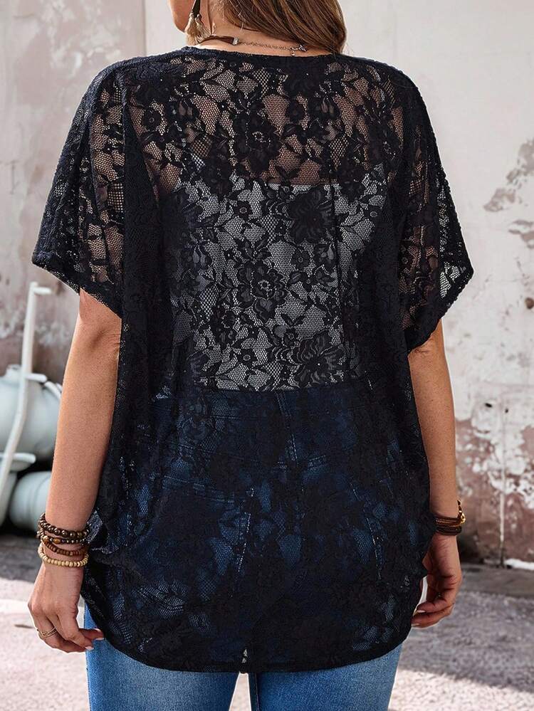 Plus Size Women Lace Fabric Lightweight Casual Jacket/Summer\Vacation,Spring Jacket,Beach Vacation For Women,Casual For Women Lace Kimono Sheer Cardigan Women Lace Cover Up Summer Cardigan Plus Size Black Lace Shirt,Summer,Spring,Vacation, Summer Holiday Lace Cardigan Plus Size Shrug Plus Size Black Lace Jacket Short Sleeve Cardigan Plus Size Women Casual Women Plus Size Tops Wholesale