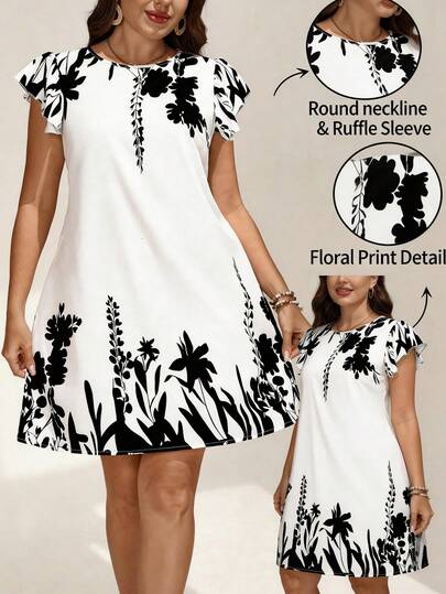 Comfylo Vestido de flores de talla grande con cuello redondo elegante, adecuado para el Día de San Valentín, el Día de la Madre, el verano. Vestido de rodilla para mujer adecuado para el Día de la Madre, salir, elegante vestido de rodilla casual de vacaciones con estampado floral y de mariposa, cuello recortado. Vestido de rodilla casual de vacaciones con estampado de plantas. Vestido casual de rodilla para mujer. Vestido casual de rodilla para mujer. Vestido casual de rodilla con estampado floral y volantes para mujer, atuendo de playa para invitada de boda, Día de San Valentín. Vestido elegante de rodilla con cuello redondo y manga corta para verano y vacaciones. Vestido de rodilla elegante para mujer, atuendo de cumpleaños, trabajo, verano. Vestidos de sol para mujer, vestido de rodilla blanco y negro, vestido blanco con flores, vestido blanco casual de manga corta para mujer, verano. Vestido de manga corta, vestido de manga abullonada, vestido con estampado floral, vestidos florales para m