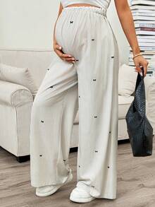 SHEIN 孕妇休闲/通勤蝴蝶结条纹印花裤 - 彩色 - 查看 3