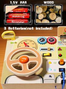 MINKOJA 儿童字母方向盘忙碌板，木制活动板，木制学习益智玩具，汽车零件忙碌板，背面印有大小写字母，拼图学习玩具，复活节，复活节礼物，儿童节玩具，派对礼物，派对礼品袋填充物，减压玩具，儿童活动方块 - 彩色 - 查看 8