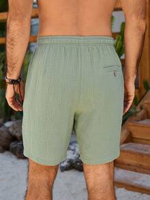 VENTUSAIL Pantalones cortos casuales de algodón verde lima sólido para hombres - Verde - Ver 2