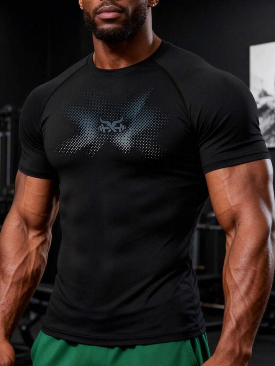 GymBeat Round Neck Raglan Sleeve Short Sleeve Casual Summer Versatile Fitness T-Shirt - Black - View 1