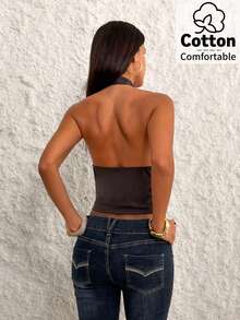 Firerie Áo kiểu nữ màu đen trơn mới, hở lưng, đính đinh tán, cổ chữ V sâu gợi cảm, thích hợp mặc đi nghỉ mát, dự lễ hội âm nhạc, mùa xuân/hè, quyến rũ, hẹn hò, dự tiệc, lễ hội âm nhạc, phong cách Boho, du lịch, Bohemian, bãi biển, Hawaii - Màu xám đen - Xem 6