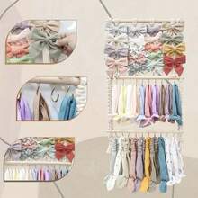 Estantería colgante tejida a mano estilo bohemio para diademas, soporte de exhibición y gancho para accesorios de pelo con moños, adecuado para decoración de pared y habitación de niñas - Albaricoque - Ver 1