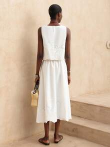 Vesra Women's Sleeveless Hollow-Out Tank Top + Matching Skirt 2 Pieces Set - White - View 2