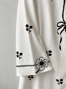 GlowEve 新款春夏女装时尚休闲蝴蝶印花长袖睡袍连衣裙，配同款披肩，两件套 - 彩色 - 查看 4