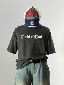 Manfinity EMRG Camiseta de manga corta casual con estampado de eslogan para hombre, verano - Negro - Ver 3