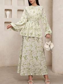 Veilorie Women's Printed Casual Long Sleeve Dress - Mint Green - View 4