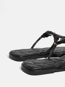 CUCCOO TILAWA Women's Rhinestone Flat Sandals - Black - View 4