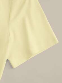 Resyla 女士水果刺绣圆领短袖上衣和条纹印花裤休闲两件套 - 淡黃色 - 查看 4