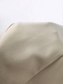 Franclia Áo blazer nữ mùa xuân/hè kiểu Pháp thanh lịch, chất liệu ren kẻ sọc, thích hợp cho công sở, nghỉ dưỡng, tiệc trà chiều lãng mạn, bãi biển, có ve áo, thắt eo, điểm nhấn kim loại, thiết kế dài ôm eo. - Màu be - Xem 7