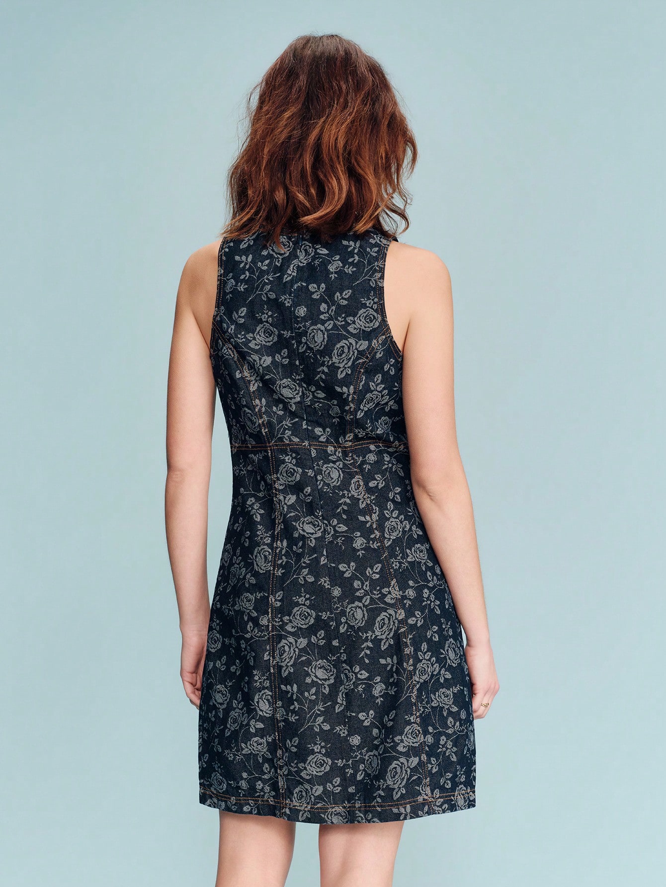 デニム フローラル プリント Vネック ミニドレス ヴィンテージ かわいい フレンチスタイル 春