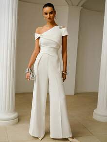 ZEYLAH Mono asimétrico de unicolor de moda para primavera y verano - Blanco - Ver 2