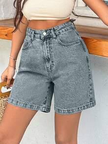 EURMUSE 100%Cotton Rigid Medium Wash Women Short - Dusty Blue - View 6