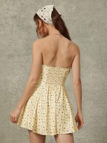 WESTFADE Floral Pointelle Knit Eyelet Strapless Tie Front Mini Dress Spring, Summer, Resort Wear, Casual, Coastal, Cowgirl, Boho, Farmers Market, Vacation, Beach, Festival, Western Wear, Nashville, Rodeo Outfit, Country Concert, Butter Yellow, Smocked - Yellow - View 2