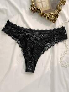 Seduluxe Women's Low-Waist Lace Patchwork Sexy Daily Briefs - Black - View 2