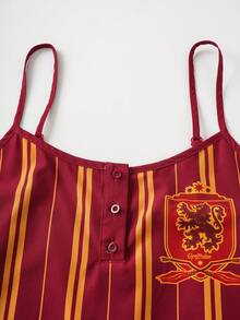 HARRY POTTER X SHEIN 女士吊带条纹无袖休闲舒适透气睡衣套装 - 酒紅色 - 查看 3