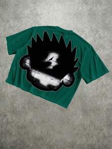 Manfinity ZONE917 Men's Casual Cartoon Print Round Neck Short Sleeve T-Shirt, Versatile For Daily Wear - Dark Green - View 4