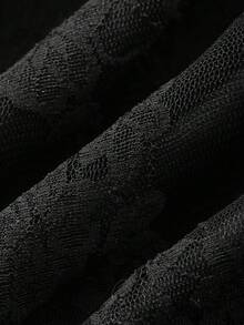 FRIFUL Women's Round Neck Full Lace Fabric Decor Waist Cinched Sexy Long Dress Sun Dresses For Women - Black - View 3