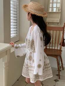 Dazy Kids Tween Girls' V-Neck Cinched Waist Flare Sleeve Jumpsuit - White - View 4