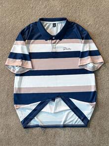 Manfinity Homme 大码男士条纹短袖休闲/商务 Polo 衫 - 彩色 - 查看 1