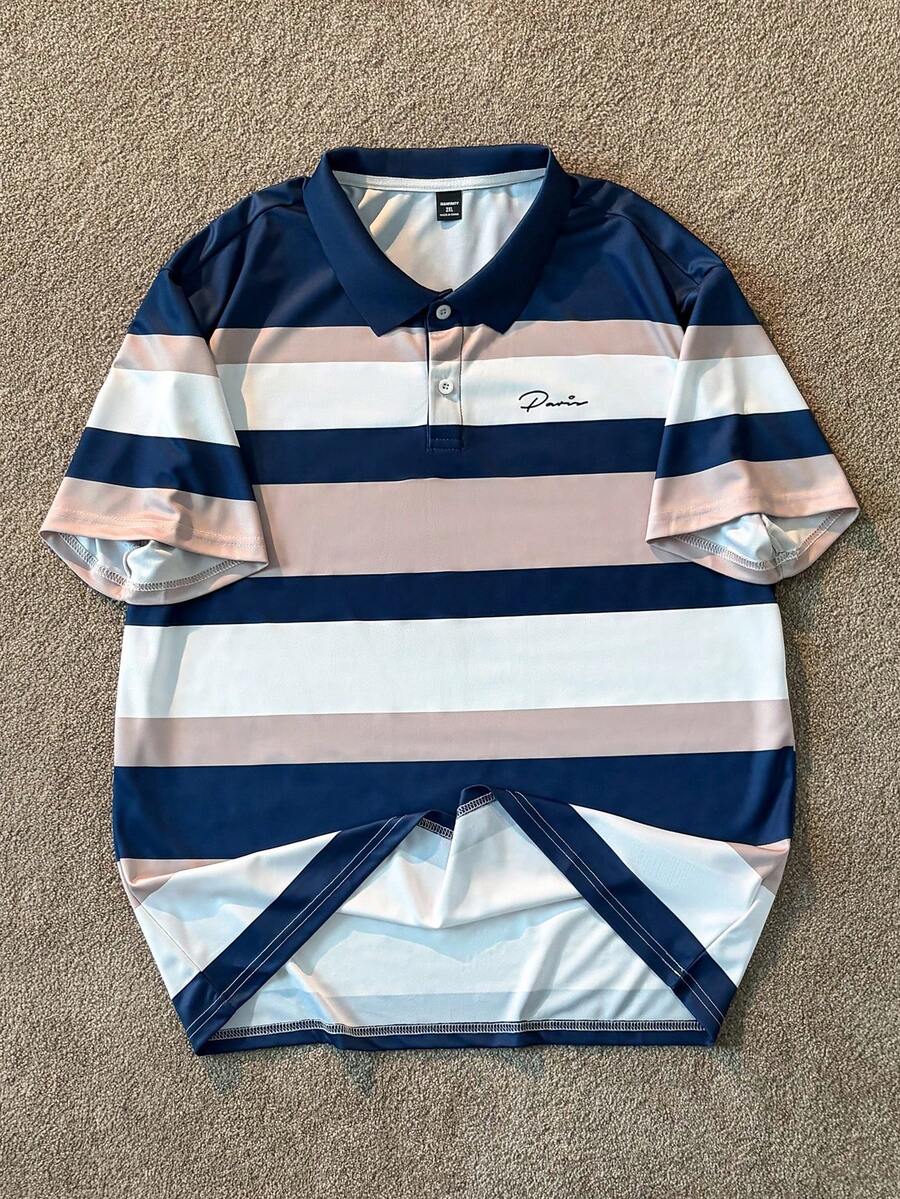 Manfinity Homme 大码男士条纹短袖休闲/商务 Polo 衫 - 彩色 - 查看 1