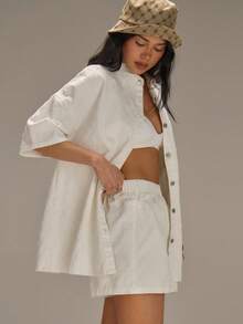 Athîral 女士休闲街头风白色牛仔套装 - 白色 - 查看 5