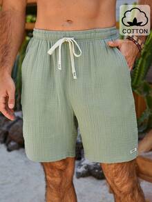 VENTUSAIL Pantalones cortos casuales de algodón verde lima sólido para hombres - Verde - Ver 5