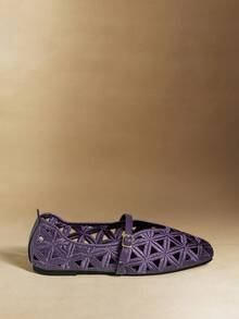 Rosivie Women's Buckle Design Hollow-Out Casual Slip-On Loafers - Purple 1 - View 2