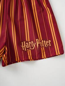 HARRY POTTER X SHEIN 女士吊带条纹无袖休闲舒适透气睡衣套装 - 酒紅色 - 查看 6