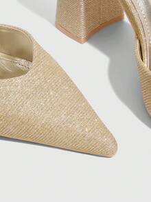 CUCCOO SZL Women's Pointed Toe Ankle Strap Chunky Heel Shiny Fashion Heels - Gold - View 2