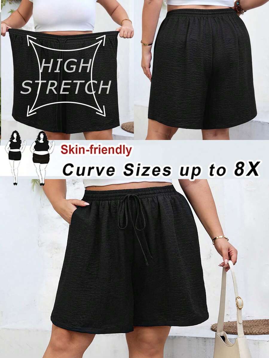 SHEIN CURVE+ Quần short nữ dáng ôm size US22, thích hợp cho lễ hội âm nhạc, kỳ nghỉ biển, phong cách boho, thời trang xuân hè, dáng rộng thoải mái, cơ bản hàng ngày, đa năng, ôm sát, cạp chun, kiểu dáng đơn giản, đi chơi, mùa hè châu Âu, sân bay, phong cách boho, kỳ nghỉ, quần short dáng ôm, phong cách cổ điển, quần short thoải mái, quần short rộng rãi, quần short Bermuda.
