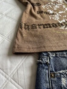 Áo tank top nữ mùa hè mới, kiểu dáng vintage Mỹ, in họa tiết, ôm dáng, cổ tròn, phong cách punk. - Cà phê nâu - Xem 5