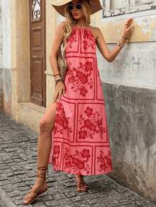Brillora 女士休闲优雅浪漫简约舒适吊带长裙，女士红色连衣裙 - 紅色 - 查看 6