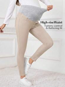 SHEIN Adjustable Waist Casual Everyday Maternity Jeans - Apricot - View 3