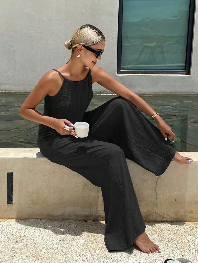 Tall Women's Summer Halter Tie-Up Loose Jumpsuit