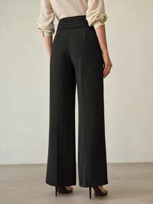 MOTF PREMIUM 优雅前缝高腰裤，春夏款 - 黑色 - 查看 3