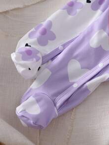 Bộ 2 món đồ ngủ liền thân họa tiết hoa nhí mềm mại cho trẻ sơ sinh, tay dài. - Màu tím - Xem 3
