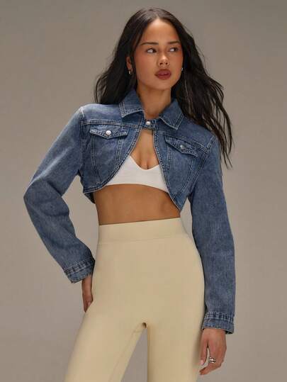 Athîral Women's Leisure Vacation Ultra Short Denim Jacket, Long Sleeved, Blue, Suitable For Outdoor Wear, Washed Blue Denim Top Jacket, Short Exposed Belly Button Jacket, Street Wear, Outdoor Wear, Daily Wear, Date Party Wear